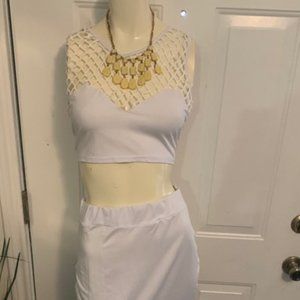 White two piece top and skirt set